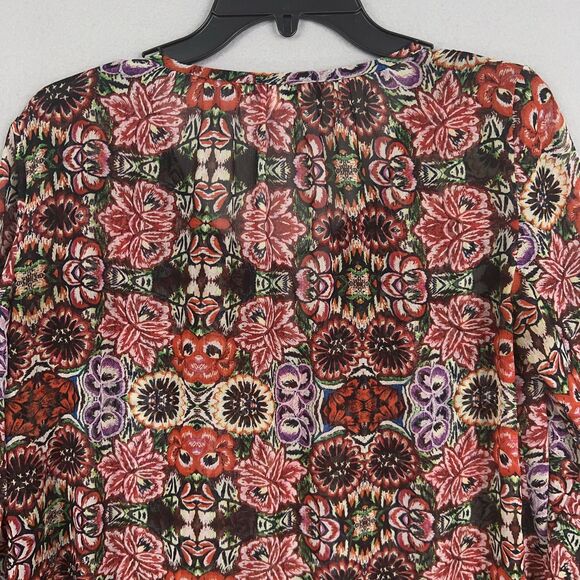 Rebecca Minkoff Shirt Womens XS Red Floral Boho Flowy Coastal Cottage Blouse - Picture 9 of 16